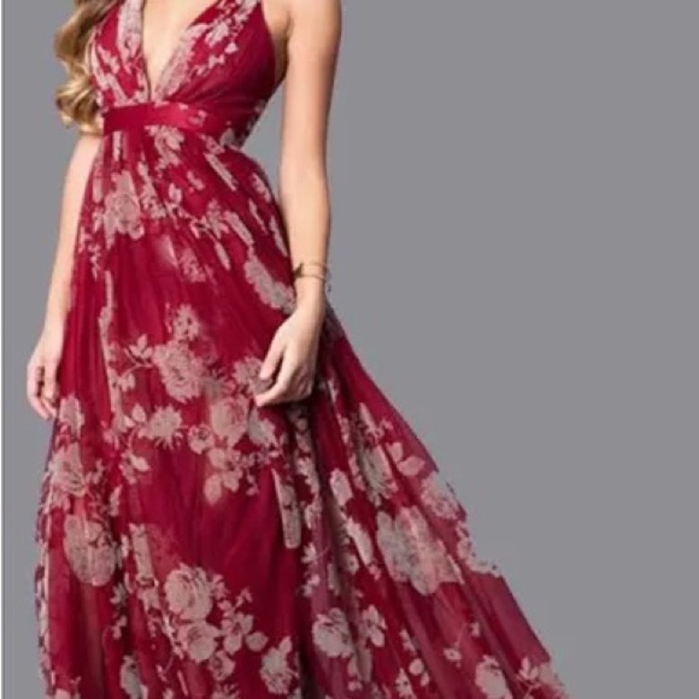 Luxxel by Red Dress Boutique Cross Back Red Floral Maxi Dress - M